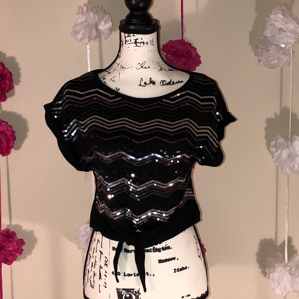 Black sequin crop top